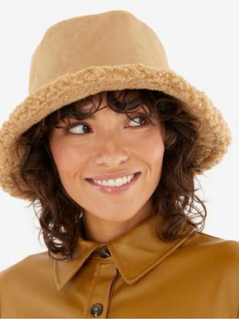 VIRGINIA WOLF Cozy Tan Faux Shearling Bucket Hat Fabfitfun